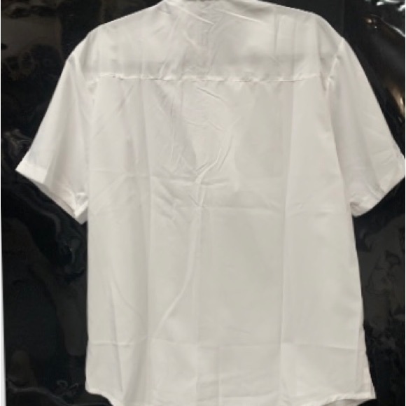 Pologize Mens White Shirt Partial Button Short Sleeve Sz Med Standing Collar - Picture 4 of 4